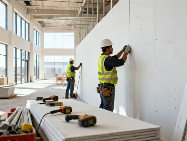 USG drywall installation in commercial building